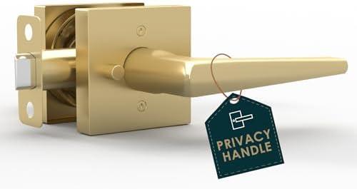 Mega Handles Schein Privacy Door Handle - 1 Pack Interior Reversible Gold Door Handle, Heavy Duty Bed & Bath Door Handles with Privacy Door Lock, Fits All Standard Doors - Satin Brass