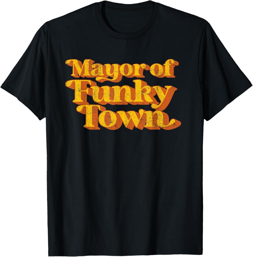Retro Mayor Of Funky Town Funny Vintage 70's Disco Party T-Shirt L