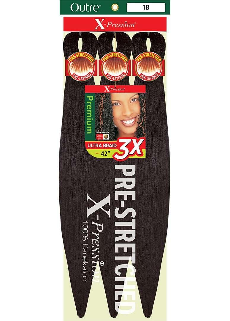 Outre X-Pression Braid Pre-Stretched Braid 42" 3X (5 Pack, OFF BLACK 1B)