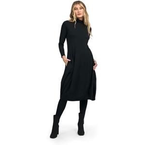 ALEMBIKA Women's Long Sleeve Turtleneck Midi Dress, A-Line Style, Black (6)