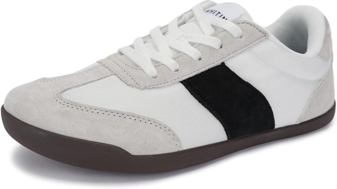 WHITIN Women's Wide Toe Box Barefoot Shoes | Fashion Suede Patchwork Design | Zero Drop Sole (9.5 Wide, Grey Chocolate)