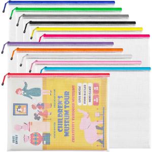 JARLINK A3 (16.5x12.6 in, 12 Pcs) Mesh Zipper Pouch, 12 Colors Extra Large Zipper Bags, Waterproof File Pouches for Office Supplies, Puzzles, Board Game, School, Travel Accessories & Craft Projects
