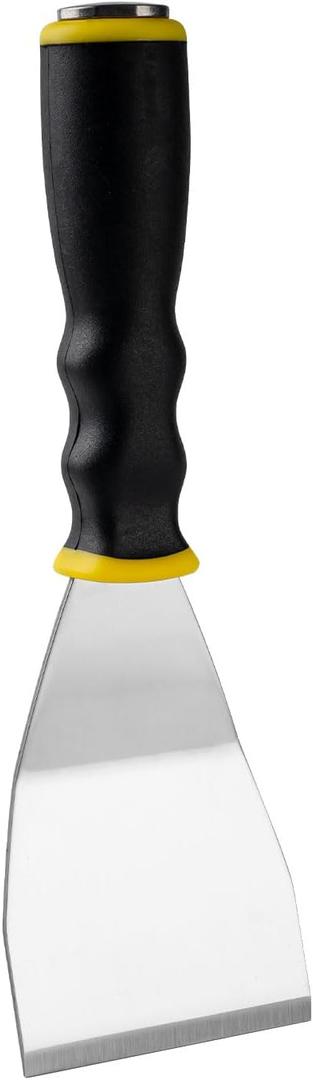 Mister Rui 3" Bent Scraper, Heavy Duty Paint Scraper Tool with Pole Socket Hammer End, Stainless Steel Bent Blade with Anti Slip Rubber Handle, Curved Floor Scraper for Cleaning, Removing, Repairing (Yellow)