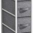 Sorbus Narrow Dresser with 4 Drawers - Vertical Slim Storage Chest of Drawers with Steel Frame, Wood Top & Easy Pull Fabric Bins for Small Spaces, Closets, Bedroom, Bathroom & Laundry (White/Gray)