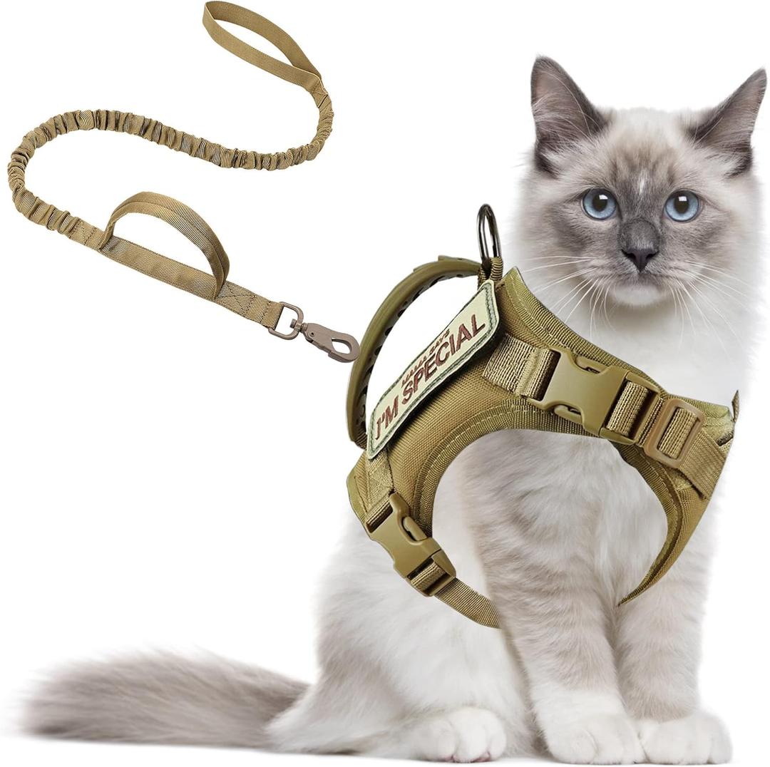 AIWAI Cat Harness and Leash for Walking, Escape Proof Soft Adjustable Vest Harnesses for Cats, Easy Control Breathable Soft Mesh with Control Handle for Large Cat Small Dog, Gift with Patch, Khaki