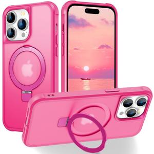 Hocase for iPhone 14 Pro Max Case, with Magnetic Ring Stand [Compatible with MagSafe] [Military Grade Protection] Slim Shockproof Translucent Protective Phone Case - Hot Pink