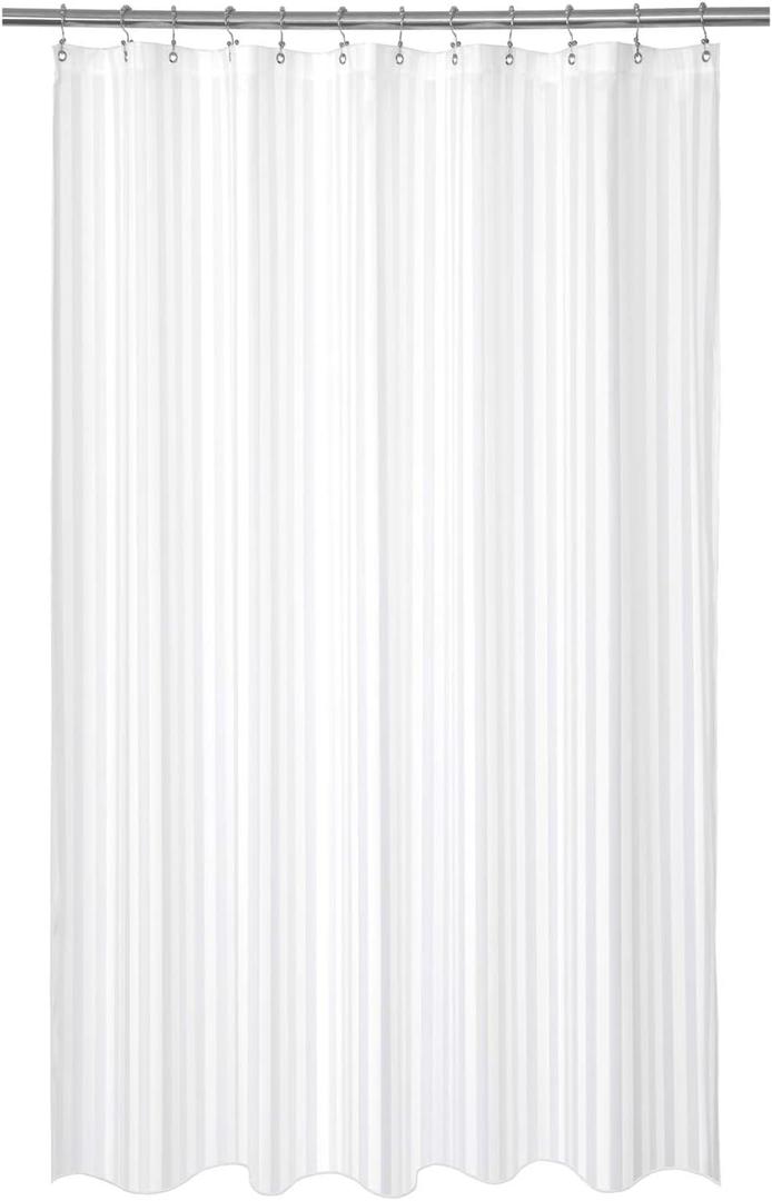Barossa Design Waterproof Fabric Shower Curtain or Liner Standard Size, Satin Damask Striped, Machine Washable, Hotel Quality, 72x72 Inches (White)