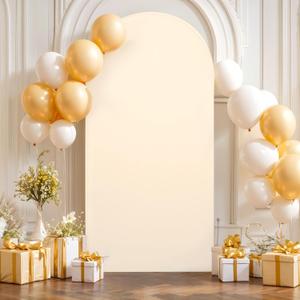 7.2FT Champagne Wedding Arch Cover Spandex Fitted Arch Covers Stretchy Backdrop Round Top Chiara Backdrop for Birthday Party Ceremony Banquet Decoration