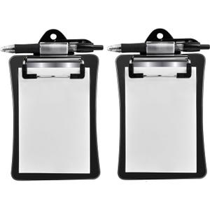 Clipco Mini Clipboard with Magnetic Back Includes Paper Pad and Pen (2-Pack) (Black)