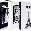 Decorative Books for Home Decor  Foldable Black and White Faux Book Set Featuring Paris, London & New York  Modern Coffee Table & Bookshelf Decor, Minimalist Book Decor Accents