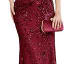 Womens Sequined Long Evening Gown Glamous Sleeveless V-Neck Mermaid Prom Dress for Wedding Party L