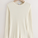 Libsorge Women's Cute Crewneck Ribbed Knit Lightweight Thin Sheer Long Sleeve Sweater T Shirt Top Spring 2025 Cream L
