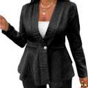 Milumia Women's Plus Size Textured Button Down Blazer V Neck Ruffle Hem Jacket (5X-Large Plus, Black)