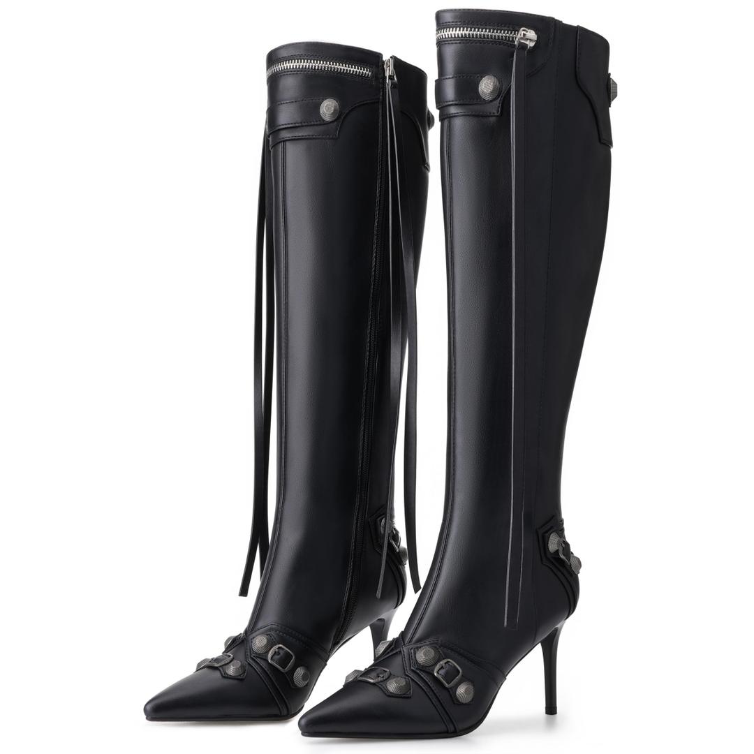 Women's Knee High Lace Up Boots, Pointed Toe Stiletto Heels
Elegant Faux Leather Thigh High Boots with Stiletto Heels, Over the Knee Style for Fall, Winter, Date, and Party (Black, US 10)
