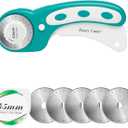 45mm Rotary Cutter with 5pcs Extra Blades, Ergonomic Handle Rolling Cutter with Safety Lock for Fabric, Leather, Crafting, Sewing, Quilting, Fabric Rotary Cutter Perfect for Left & Right Hand (Green) (Turquoise)