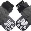 PUPTECK Anti-Slip Dog Socks with Double Sides Grips for Small Medium Large Dogs Hardwood Floors Prevents Licking, Dog Shoes for Hot Pavement Traction Control Paw Protector for Senior Dogs, Grey XXS