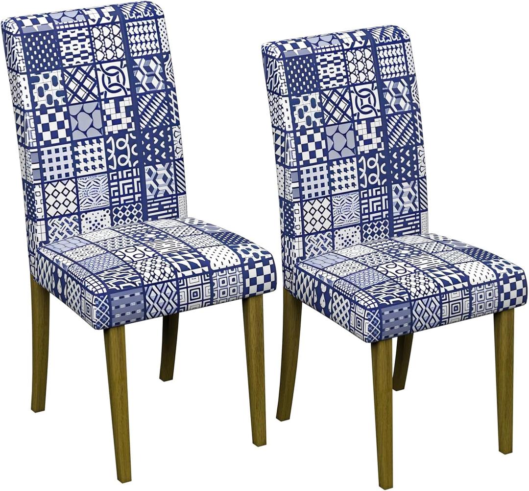 Stretch Dining Chair Covers Set of 2,Floral Print Chair Covers,Soft Removable Washable,Pet Friendly Furniture Protector,Universal Chair Slipcovers for Home, Kitchen,Ceremony Dining Room Seat (B-aqua Squares)