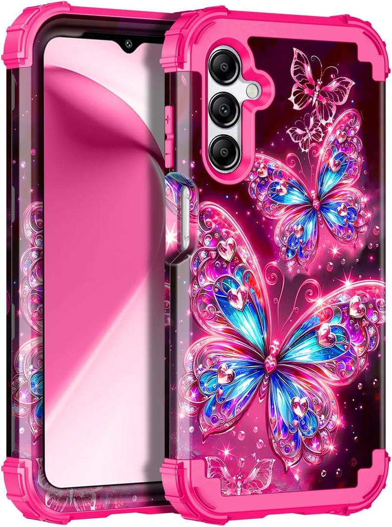 Miqala for Galaxy A16 5G Case,Glow in The Dark Three Layer Heavy Duty Shockproof Full Protection Hard Plastic Bumper+Soft Silicone Protective Case for Samsung Galaxy A16 5G 6.7 inch,Shiny Pink