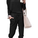 PRETTYGARDEN Women's Spring Fall 2 Piece Lounge Outfit Long Sleeve Crewneck Pullover Tops High Waisted Pants Set Tracksuit, XL