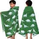 VOOVA & MOVAS Kids Hooded Bath Towels (3-10Years,30"x54"),100% Cotton Thick Absorbent Soft Towel Wrap for Toddler Boys,Perfect for Bathroom | Pool | Beach | Swimming, Jacquard Green Dinosaur