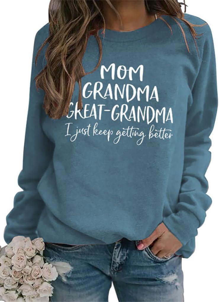 JBF Cloth Mom Grandma Great Grandma Sweatshirts Womens Graphic Casual Long Sleeve Lightweight Pullovers Tops (Blue, XL)