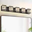 MELUCEE LED Bathroom Lighting Fixtures Over Mirror 5 Lights Black LED Vanity Lighting with Unique Smoke Acrylic Panel Modern Led Bathroom Light Bar, 25W 3000K Warm Lighting