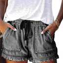 YOCUR Womens Lightweight Shorts Casual Baggy Trendy Hot Pants Elastic Waist Drawstring Comfy Shorts (Small, Black Grey)