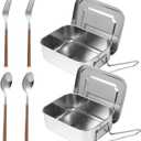 2 Pcs 304 Stainless Steel Bento Box, 1200ml 3-Compartment Metal Lunch Container with Fork and Spoon, Leak Proof Metal Lunch Container for Youngsters and Adults