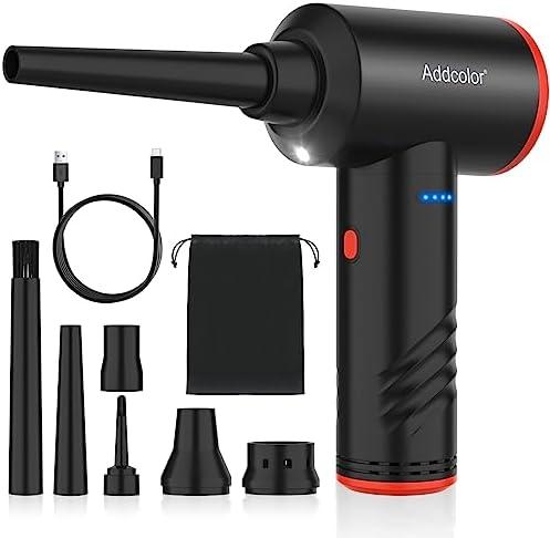 Compressed Air Duster 6000mAh Battery - Electric Air Duster Addcolor AD-38 Keyboard Cleaner for Office-3 Adjustable Wind Speeds with LED Light, Cordless & Reusable Canned Air Duster for Computers