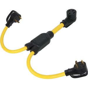 2.2FT Y Splitter 30 Amp to 50 Amp RV Adapter, Two 30A TT-30P Male Plug to 50A 14-50R Female Plugs, 10AWG Adapter Cord for RV and EV 125/250V with Disconnect Handle