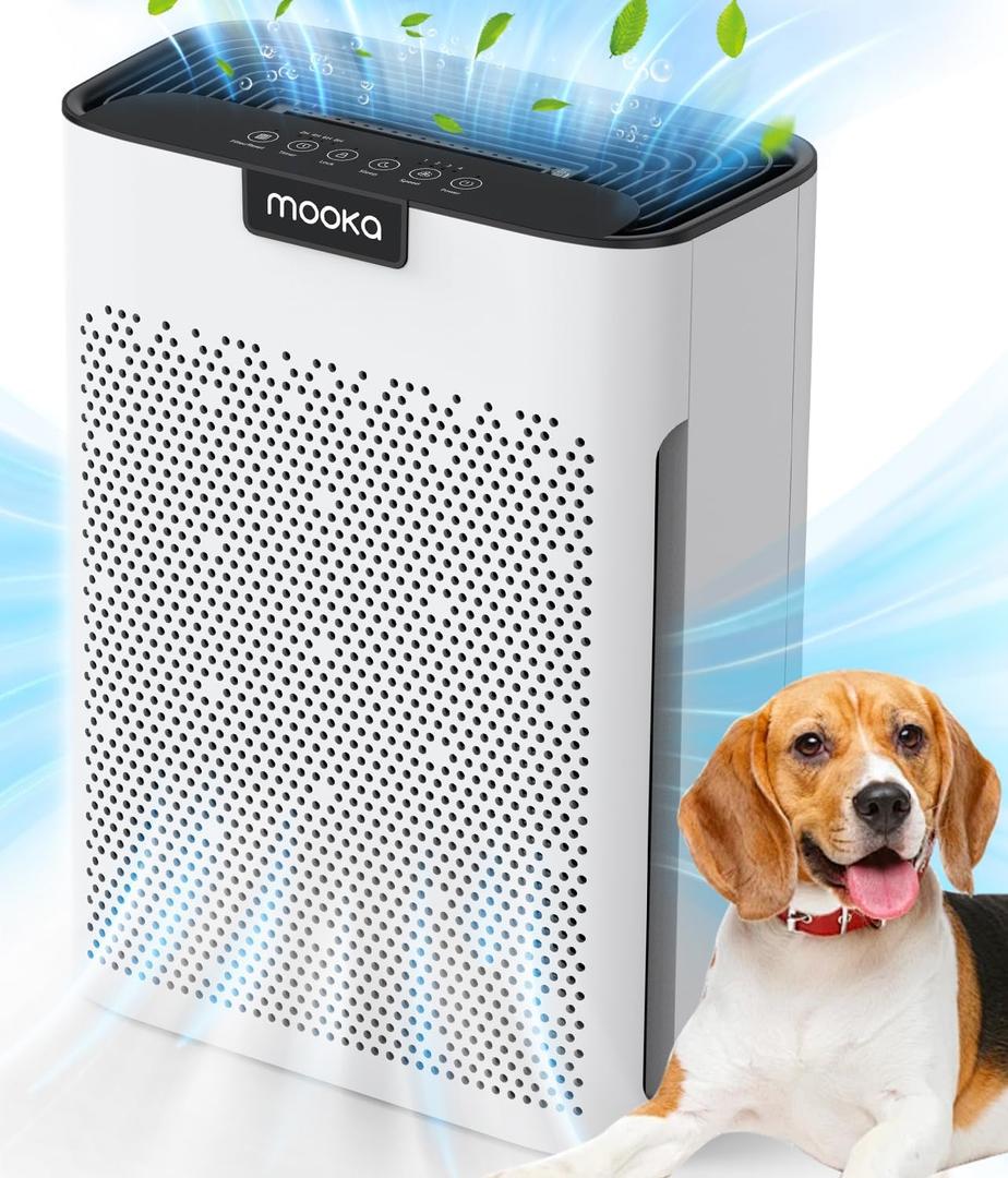 Air Purifiers for Home Large Room 2200 Ft with Washable Filters, MOOKA HEPA Filter Pet Air Purifier for Bedroom with Fragrance, Air Cleaner for Smoke Dust Pollen Pets Hair Odor, KJ190L White