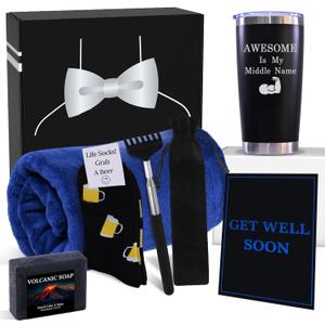 GOLDMUS Get Well Soon Gift Basket Men  Get Well Gifts for Men After Surgery, Recovery Care Package for Him, Thoughtful Feel Better Box with Comfort and Encouragement Set for Hospital or Illness