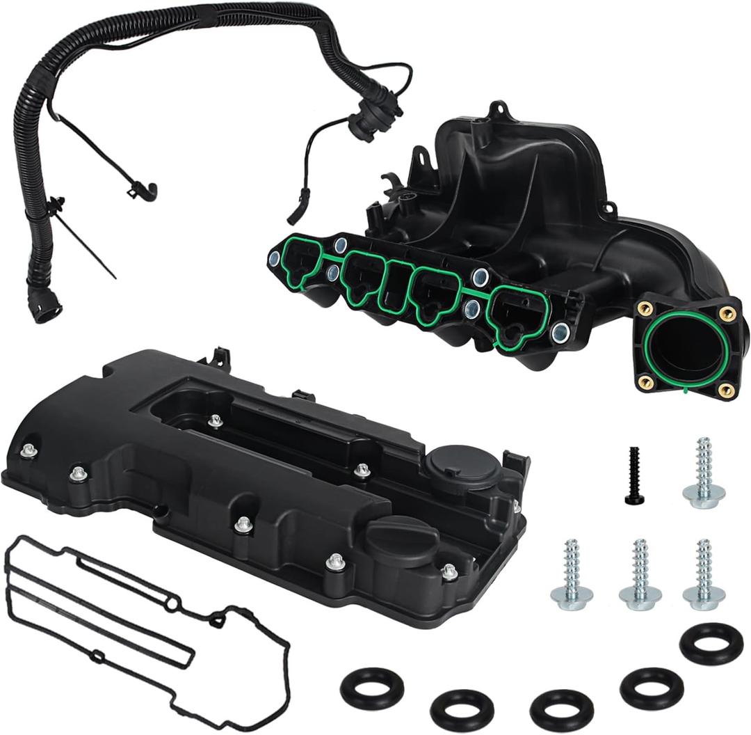 Engine Valve Cover and Intake Manifold Kit with Valve Tube, Compatible with 2012-2020 Chevy Cruze Sonic Trax Buick Encore 1.4L, Replacement for 55573747 615-380 25193343