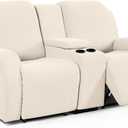 TAOCOCO Loveseat Recliner Cover with Middle Console, Stretch Loveseat Cover for 2 Seat Recliner Couch, Jacquard Reclining Sofa Covers Loveseat Slipcover Furniture Protector, Beige
