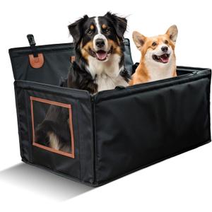 Large Dog Car Seat for Medium Sized Dog or 2 Small Dogs. Waterproof, Mesh Sides with Supporting Rods, Dual Seat Belt, Enclosed, Foldable & Hard Bottom Pet Car Seat. Pet Travel Bed 29.5"X19.7"X19.7"