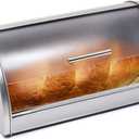 Bread Box for Kitchen Countertop Stainless Steel Bread Holder Bin Storage Container with Frosted Acrylic Roll Top Lid