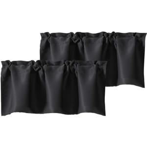 Chyhomenyc Black Valances for Window, Room Darkening Short Curtains for Kitchen Bedroom Living Room, Rod Pocket Top Small Window Treatment Valance RV Bunk Panels, 40" Wx14 L, 2 Pieces