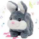 Hopearl Hopping Chubby Rabbit Interactive Electronic Pet Plush Bunny Toy with Sounds and Movements Animated Walking Wiggle Ears Twitch Nose Gift for Toddlers Birthday, Gray, 7''