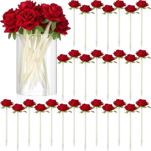 Engrowtic 28 Pcs Gifts for Mother's Day Flower Rose Pens for Mother Grandma Artificial Floral 0.5mm Black Ink Gel Pen for Mothers Day Gifts Wedding Home Office Supplies(Red)