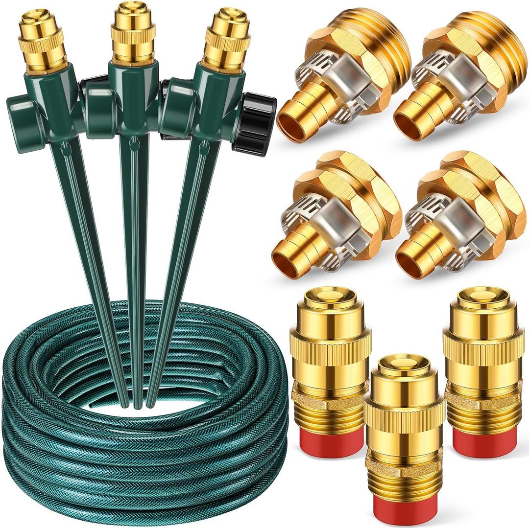 Landical Above Ground Irrigation Garden Sprinkler System 3 Pack Lawn Sprinkler and 32.8 ft Garden Hose Drip Irrigation System Garden Watering System DIY Plant Watering Set for Yard(Dark Green)