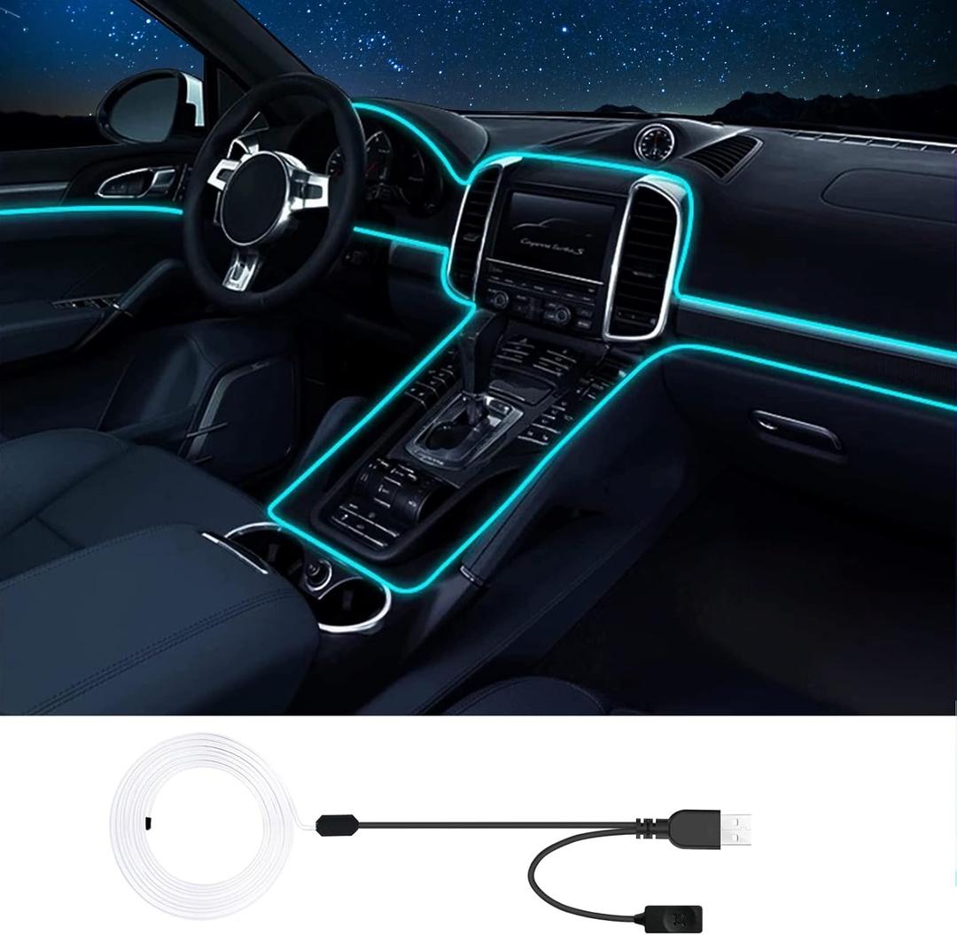 Interior Car LED Strip Lights, RGB USB Car Ambient Lighting with Fiber Optic, EL Wire Car Accessories (7 Colors)