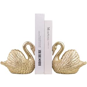 Swan Decorative Bookends,Resin Book Ends for Shelves,Unique Gold Book Holders,Heavy Duty Swan Decor for Home Office Desk Bookshelf,Set of 2,Gifts for Anniversary