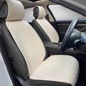 Linen Car Seat Covers Front Seat Covers Breathable Cloth Fabric Car Seat Protector - Universal Fit for Cars, Vans, SUVs, Trucks - 2 Units - Beige