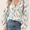 Agnes Urban Womens V Neck Long Sleeve Tops Dressy Casual Fall Shirts Puff Sleeve Loose Tunic Trendy Tops Blouses