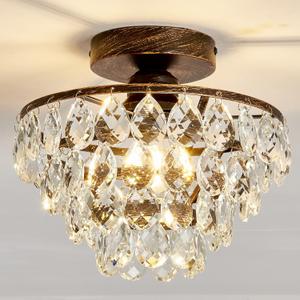 YYJLX Crystal Chandelier, Modern Semi Flush Mount Small Ceiling Light Oil Rubbed Bronze, Mini E26 Ceiling Lamp for Hallway Bedroom Bathroom Closet