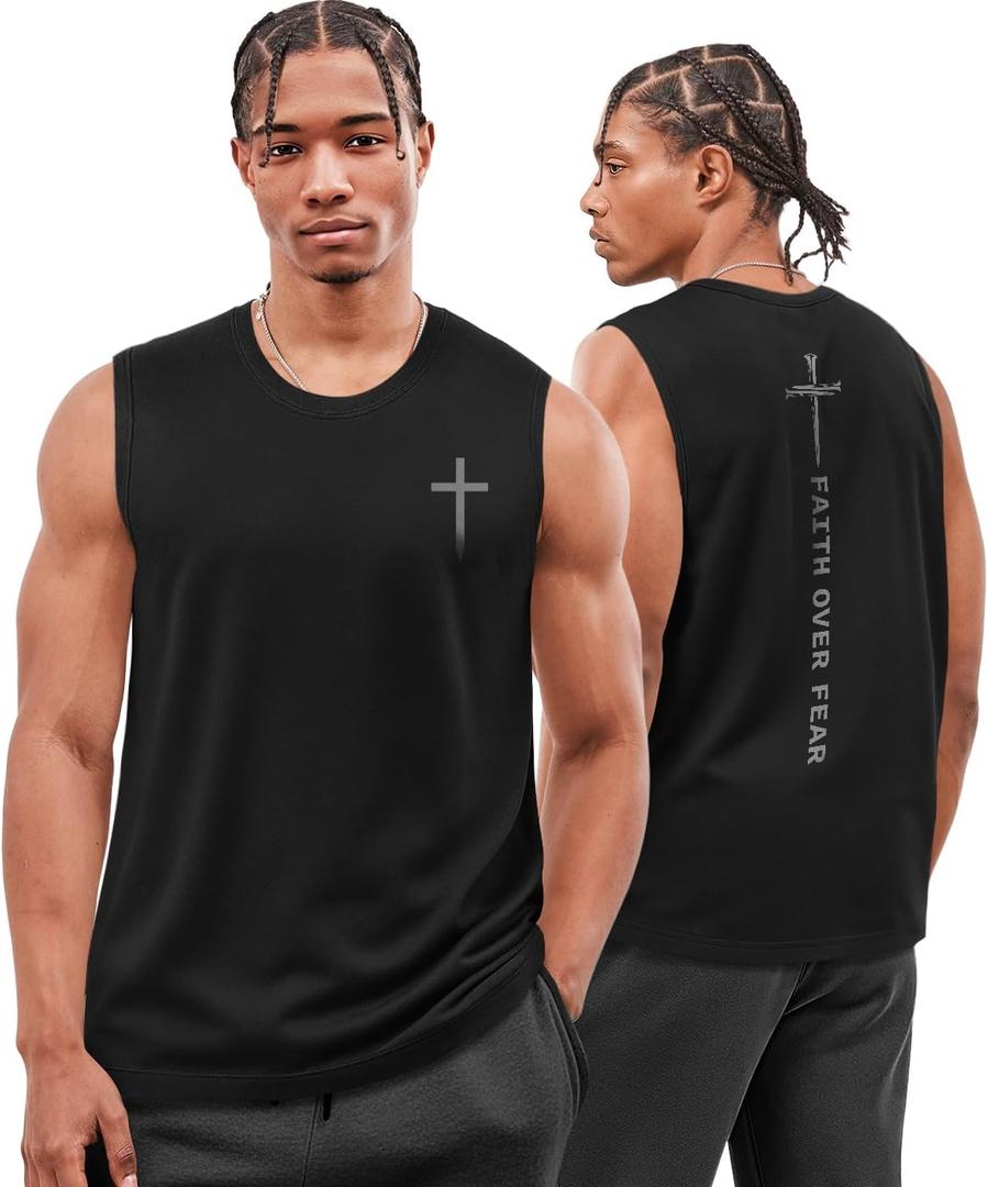 Flafens Tank Tops Men - Sleeveless Shirts for Men Graphic Cotton Mens Tank Tops Summer Fashion Casual Loose Fit Tanktop (Black, M)