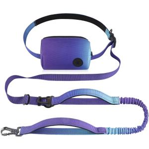 Roses&Poetry Hands Free Dog Leash with Zipper Pouch, 6-9ft Bungee Waist Leash for Medium Large Dogs Walking, Running Lead with Dual Padded Handles Car Safety Buckle for Training Jogging
