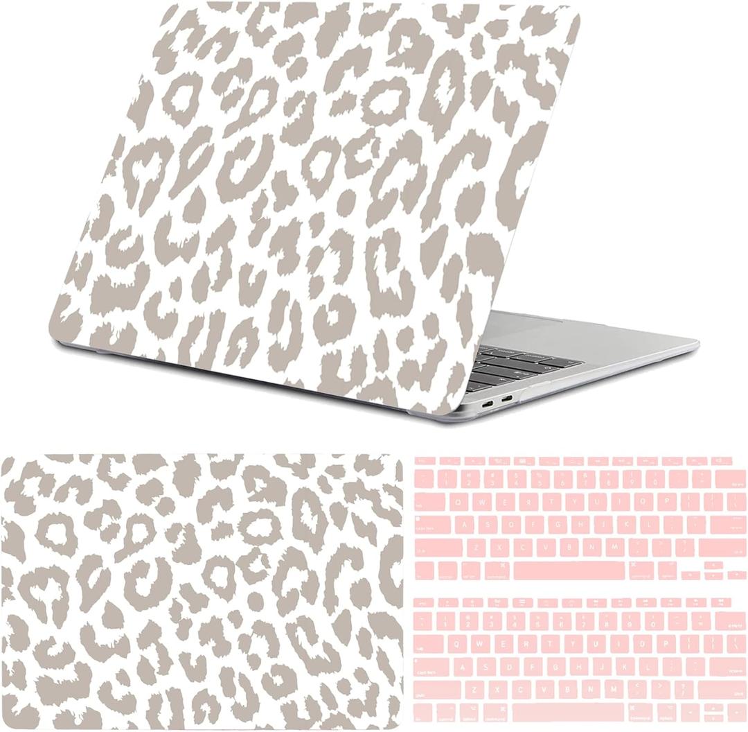 Compatible with MacBook Air 13 inch Case,2020 2019 2018 Release,(A2337 M1 A2179 A1932),with Touch ID and 2 Pack Keyboard Protectors,Laptop Plastic Hard ShellGrey Leopard Cheetah Pattern