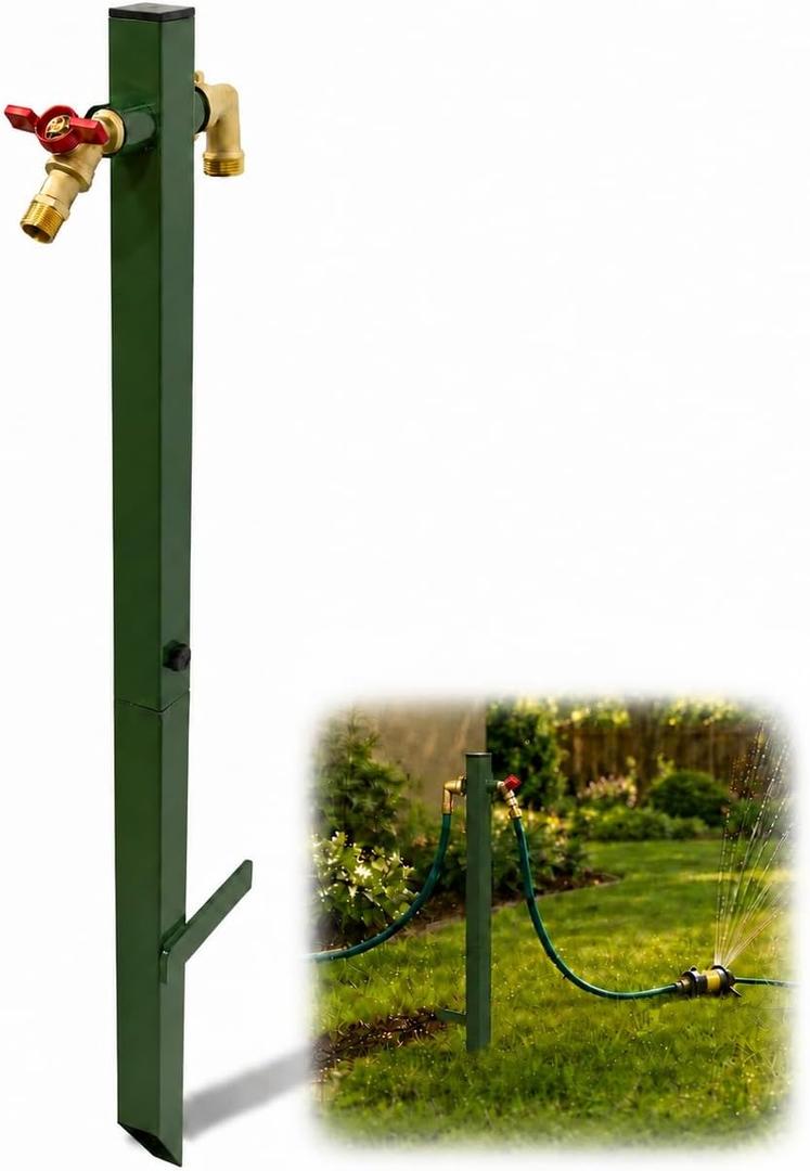 Garden Hose Holder 33 Inch with Elbow Connector Water Hose Holder Stand, Rust-Resistant Heavy Duty Metal, Outdoor Faucet Extender, Easy Installation for Yard, Lawn & Garden