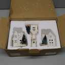 DN DECONATION Light up Christmas Decor Ceramic Village Houses, 3Pcs White Christmas Porcelain Villages with Frosted Trees, Holiday House Figurines Xmas Village Sets for Winter Table Decoration Indoor